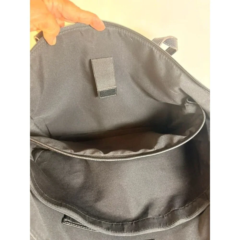 Liz Claiborne Black Nylon Shoulder Tote Bag Faux Leather Trim